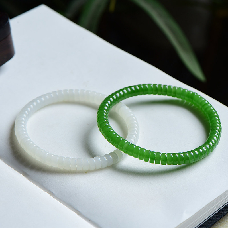 和田玉直切手串白玉碧玉阴阳对镯