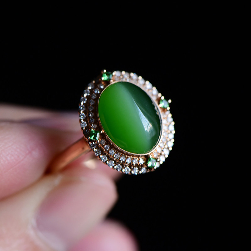 猫眼碧玉玫瑰金镶嵌碎钻